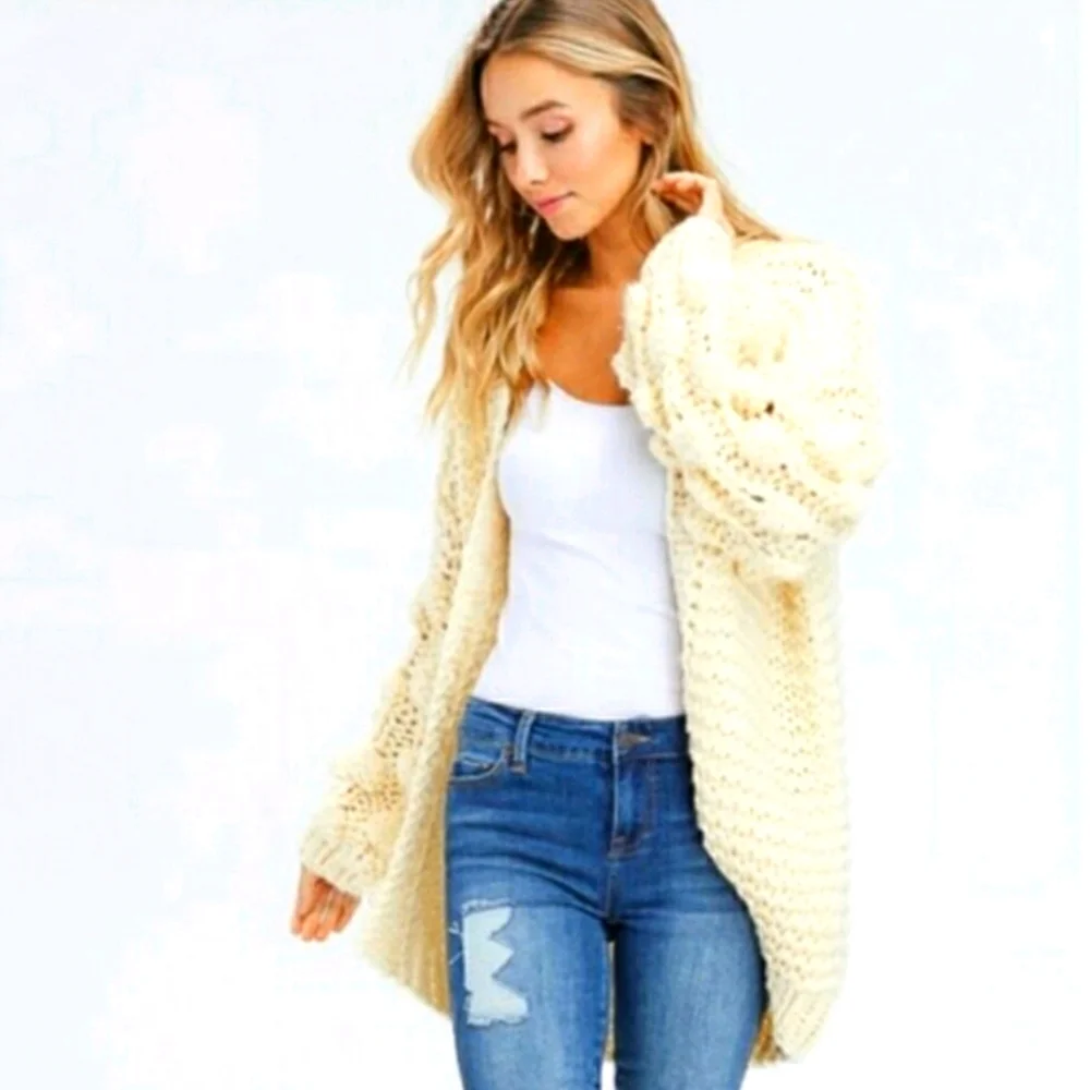 In Loom pom pom sleeved cardigan cream S/M - Picture 7 of 7